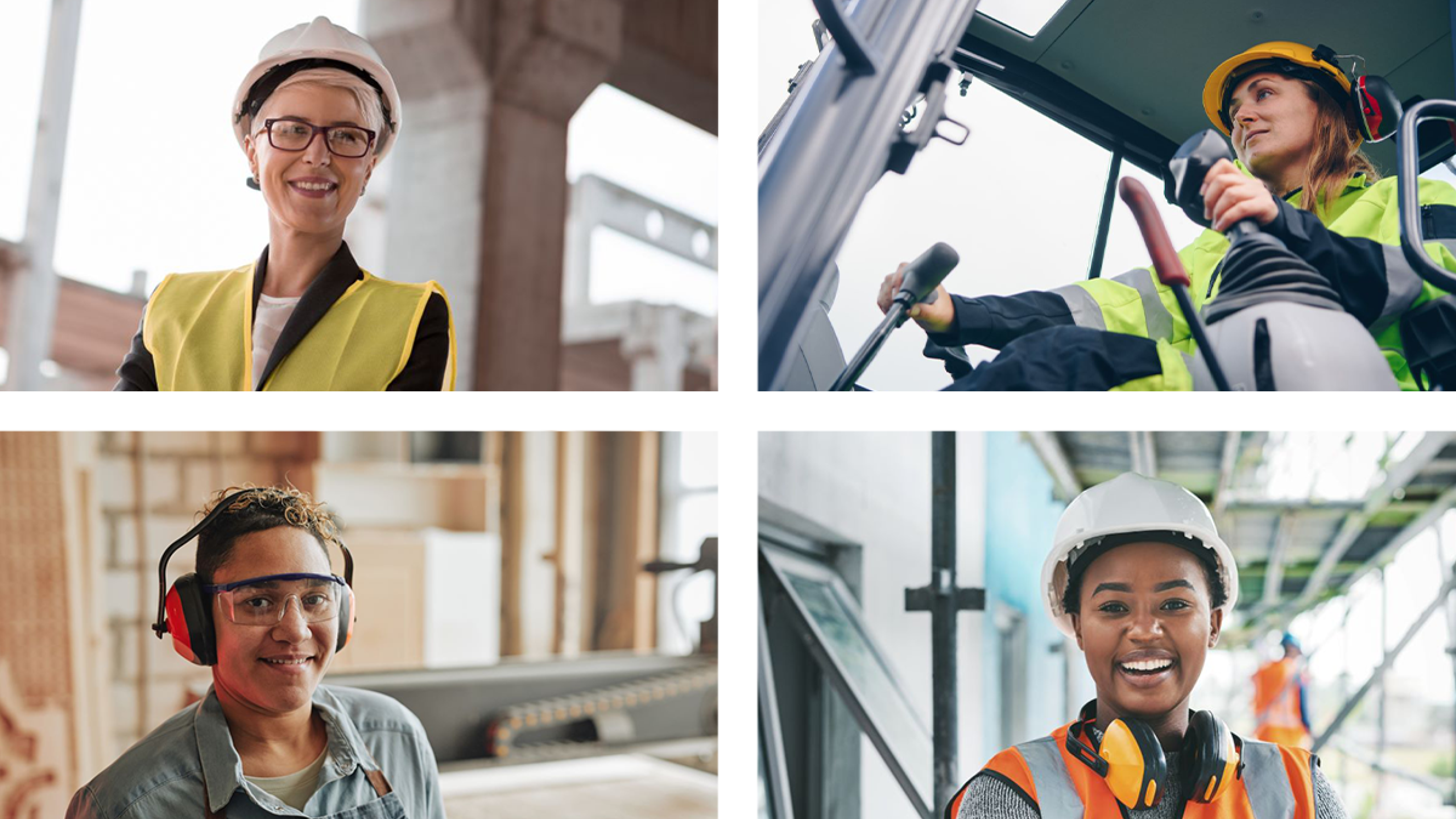 Collage met 4 vrouwen in bouwberoepen.