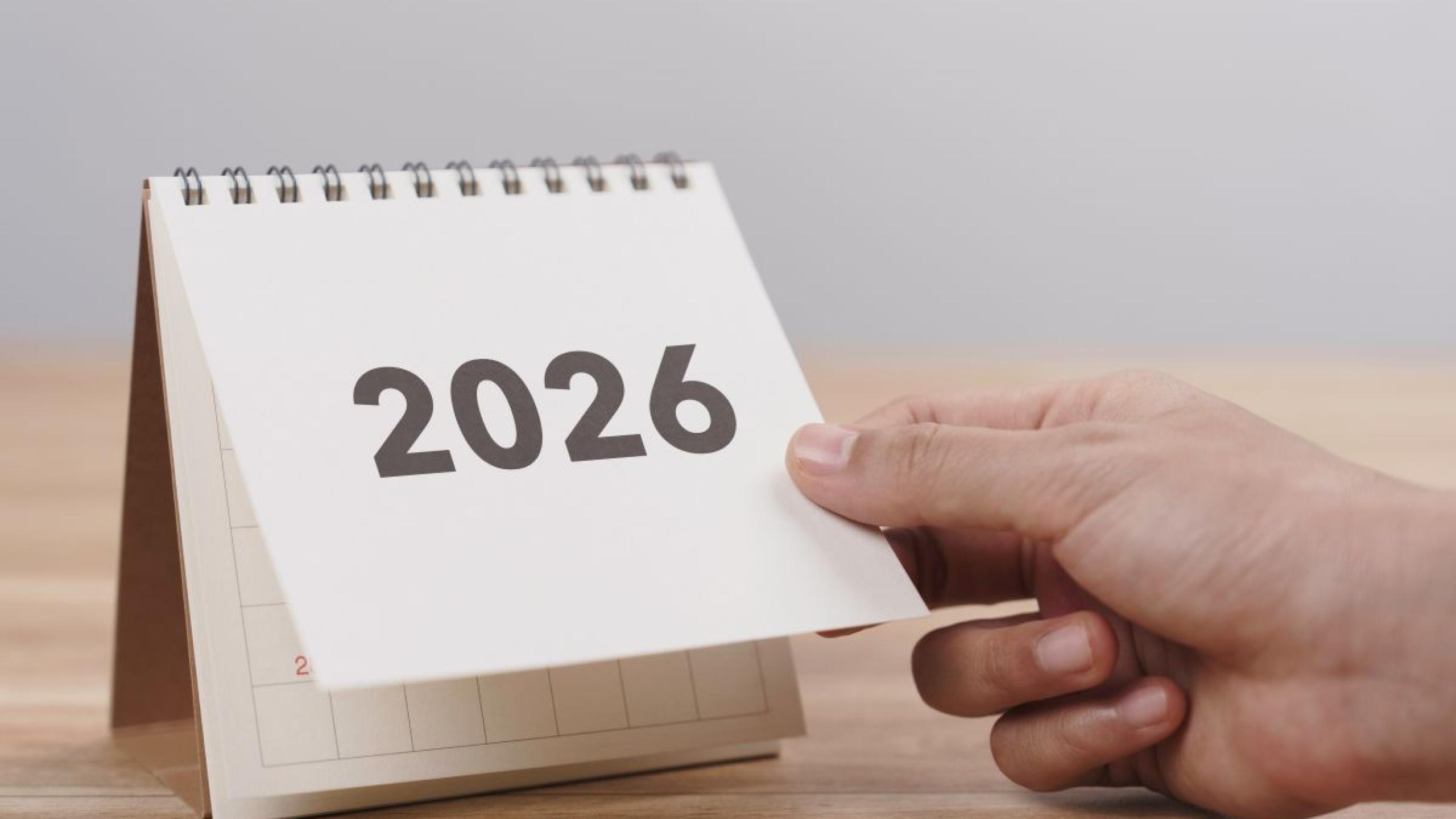 Close-up voorkant kalender 2026.